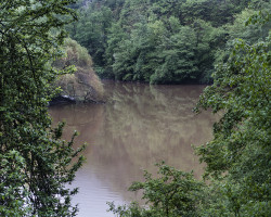 The river Lot after heavy rains. To Espeyrac. France.