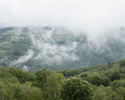 A waterfall behind the clouds. To Espeyrac. France.
