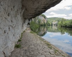 A towpath is carved into the cliff. To Pasturat. France. A towpath is carved into the cliff. To Pasturat. France.