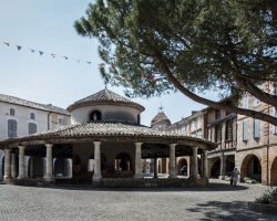 Auvillar, pretty village on the way to Saint-Antoine. The circular hall. To Saint-Antoine. Via Podiensis. France. Auvillar, pretty village on the way to Saint-Antoine. The circular hall. To Saint-Antoine. Via Podiensis. France.