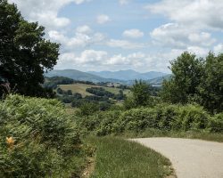 Behind the mountains, Spain. To Huart-Mixe. Via Podiensis. France. Behind the mountains, Spain. To Huart-Mixe. Via Podiensis. France.