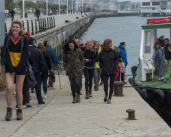 Jesse and Amber arrive. Another pleasant daily meeting on my way this year. Santander. Camino. del Norte. Spain. Jesse and Amber arrive. Another pleasant daily meeting on my way this year. Santander. Camino. del Norte. Spain.