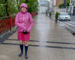 Pilgrim in the rain. Tineo. Camino Primitivo. Pilgrim in the rain. Tineo. Camino Primitivo.